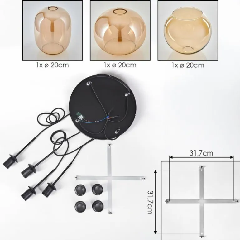 Soutinho Suspension, Boule lumineuse Ambre, 4 lumières