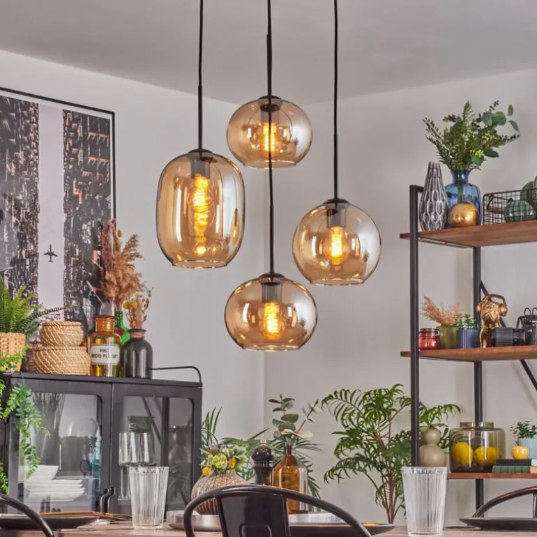 Soutinho Suspension, Boule lumineuse Ambre, 4 lumières