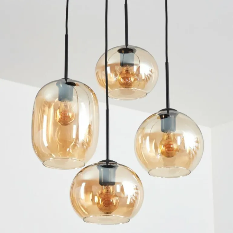 Soutinho Suspension, Boule lumineuse Ambre, 4 lumières