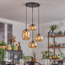 Soutinho Suspension, Boule lumineuse Ambre, 4 lumières