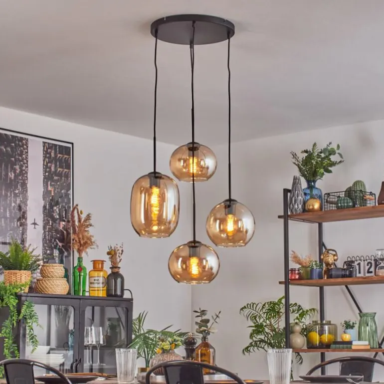 Soutinho Suspension, Boule lumineuse Ambre, 4 lumières
