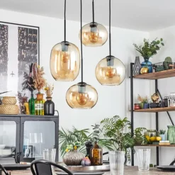Soutinho Suspension, Boule lumineuse Ambre, 4 lumières