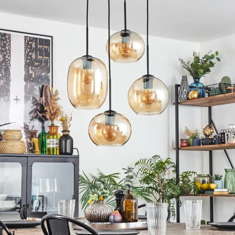 Soutinho Suspension, Boule lumineuse Ambre, 4 lumières