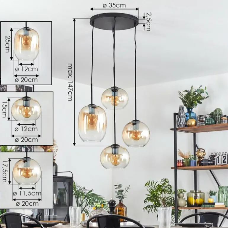 Soutinho Suspension, Boule lumineuse Ambre, Clair, 4 lumières