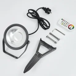Spot de jardin Phniet LED Noir, 1 lumière, Télécommandes, Changeur de couleurs