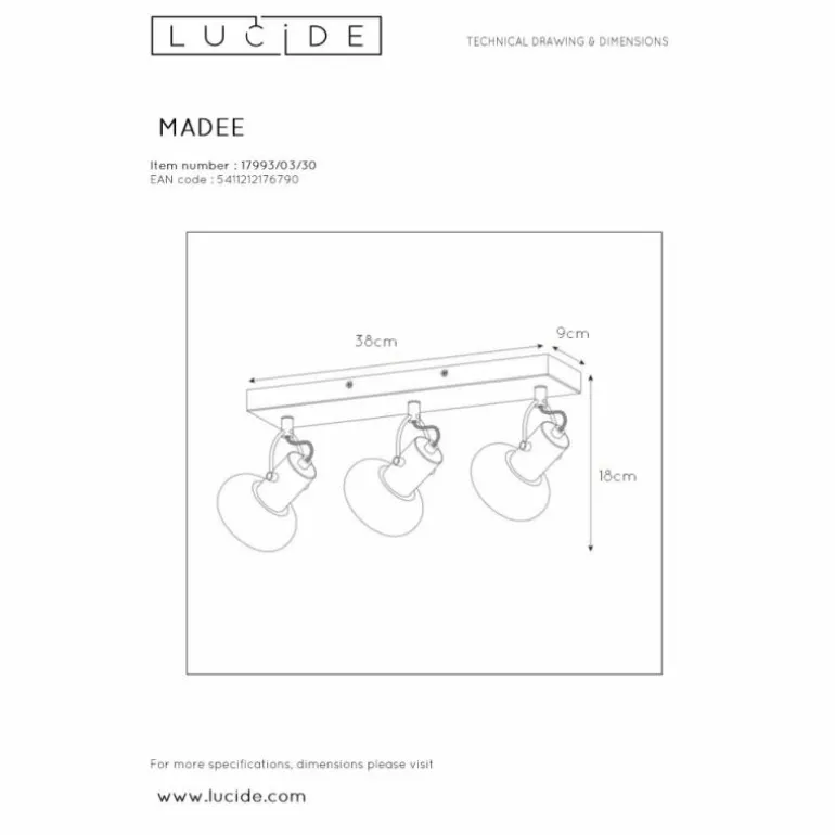 Spot de plafond Lucide MADEE Noir, 3 lumières