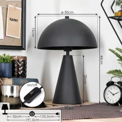 Style champignon Nor Lampe à poser Noir, 1 lumière