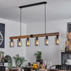 Suspension Hunouri Brun, Couleur bois, Noir, 6 lumières