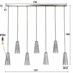 Suspension Mateus Noir, 7 lumières