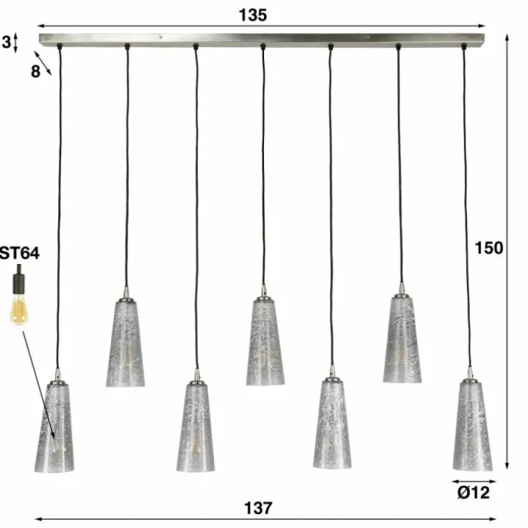 Suspension Mateus Noir, 7 lumières