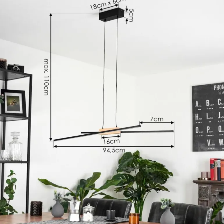 Suspension Meiral LED Noir, 2 lumières