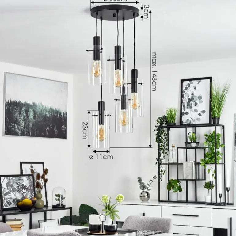 Suspension Miaqui Noir, 5 lumières