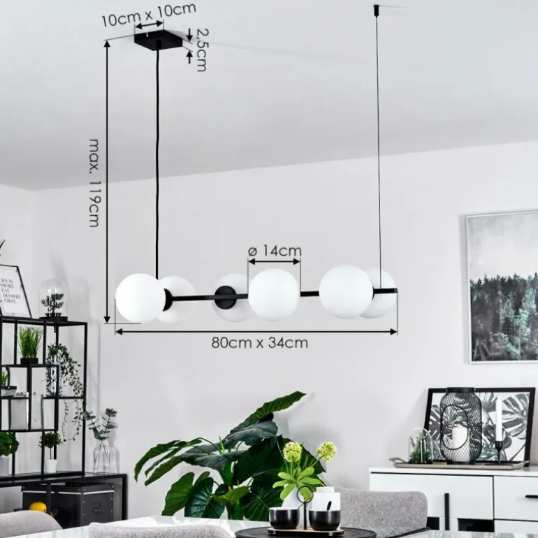 Suspension Rascoupet Noir, 6 lumières