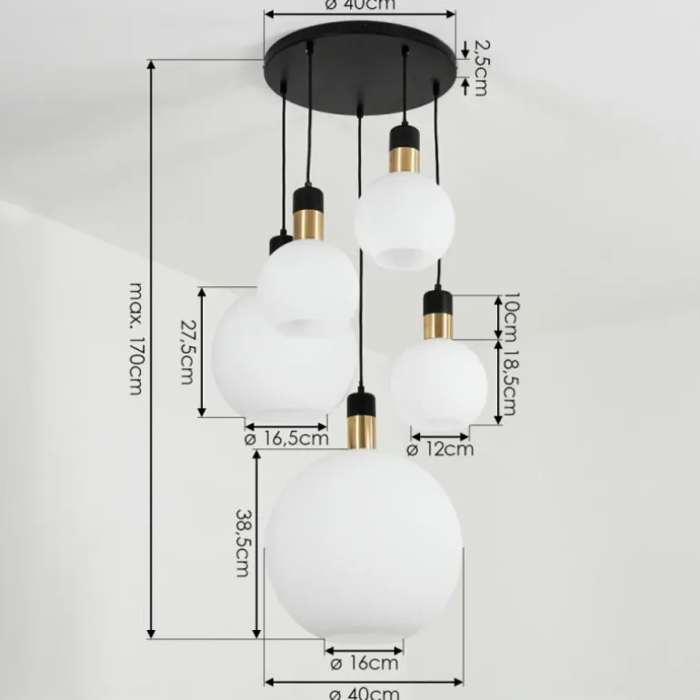 Suspension Tuvalu Laiton, Noir, 5 lumières