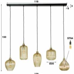 Suspension Vasco Noir, 5 lumières