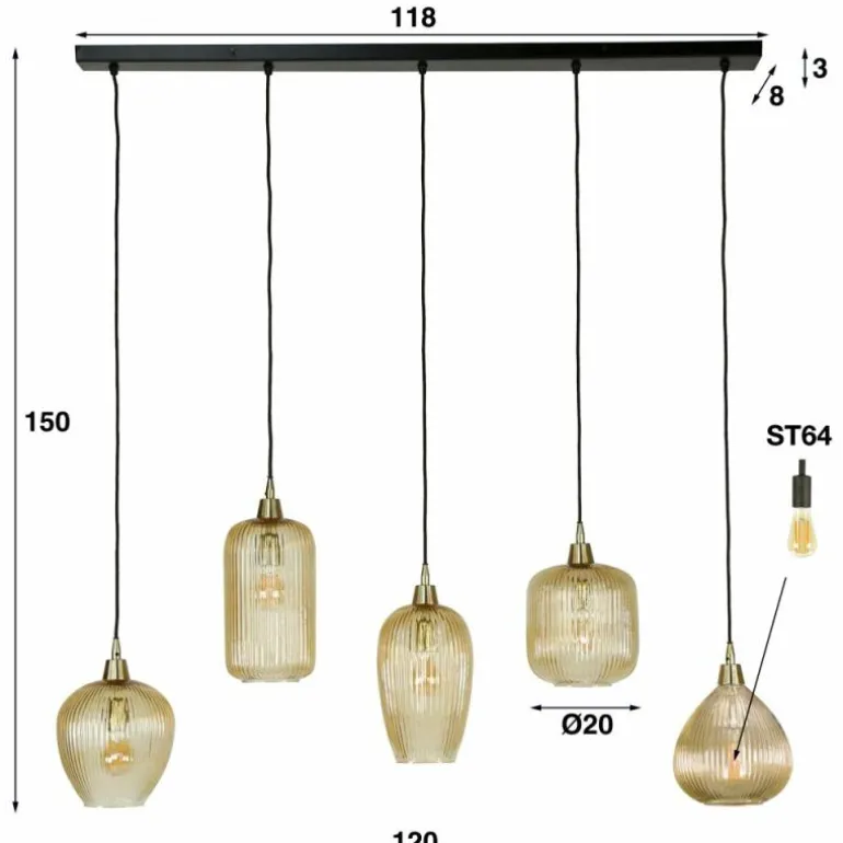 Suspension Vasco Noir, 5 lumières