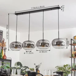 Suspension - Verre 30 cm Apedo Clair, Fumé, 4 lumières
