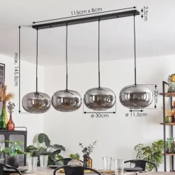 Suspension - Verre 30 cm Apedo Fumé, 4 lumières