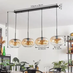 Suspension - Verre 30 cm Apedo Ambre, Clair, 4 lumières