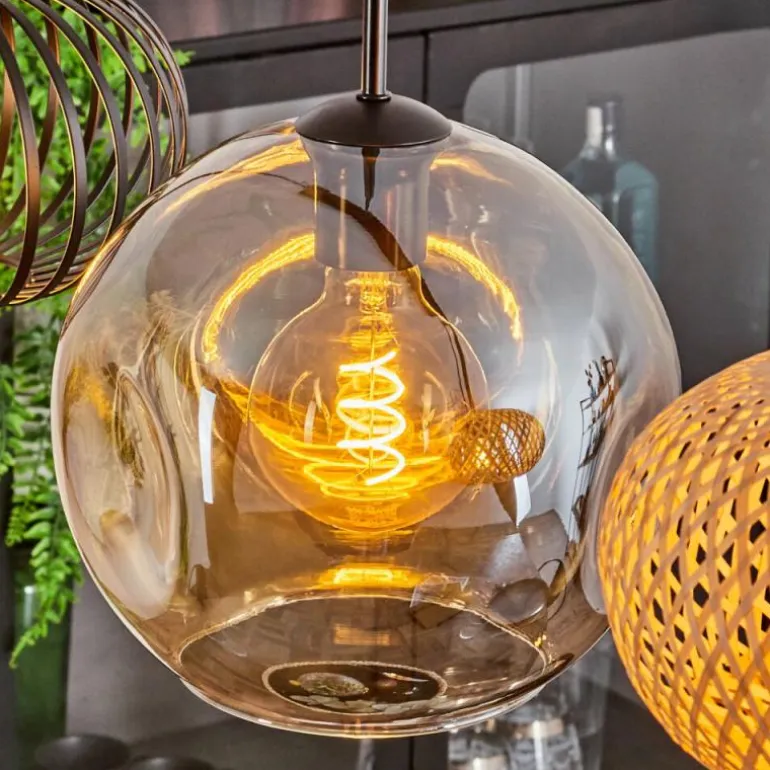 Suspension - Verre 25 cm, 20cm Ripoll Ambre, Écru, Noir, 4 lumières