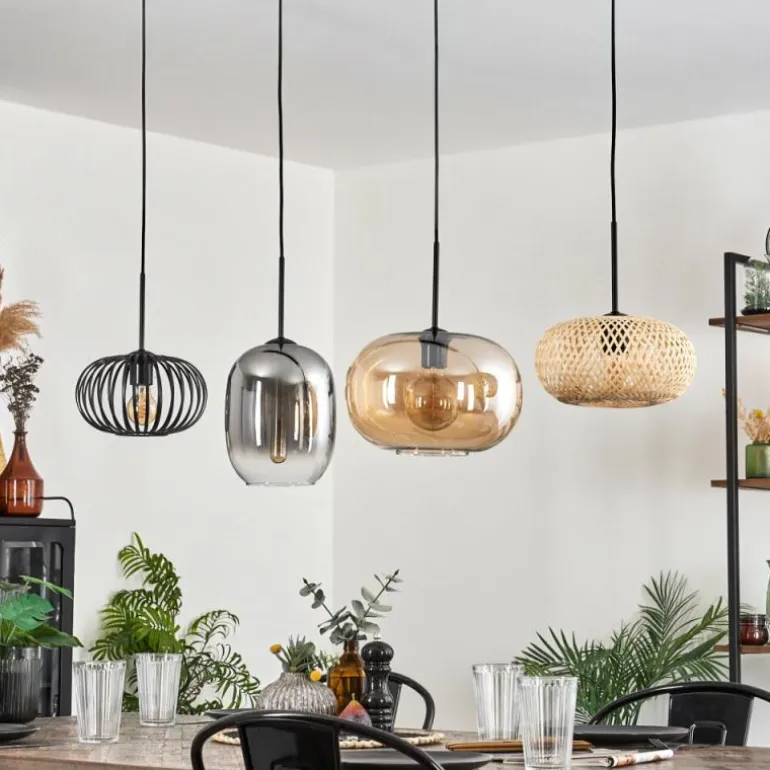 Suspension - Verre 25 cm, 20cm Ripoll Ambre, Clair, Écru, Fumé, Noir, 4 lumières