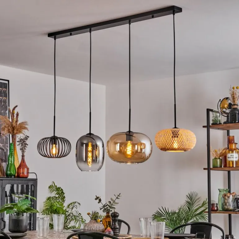 Suspension - Verre 25 cm, 20cm Ripoll Ambre, Clair, Écru, Fumé, Noir, 4 lumières