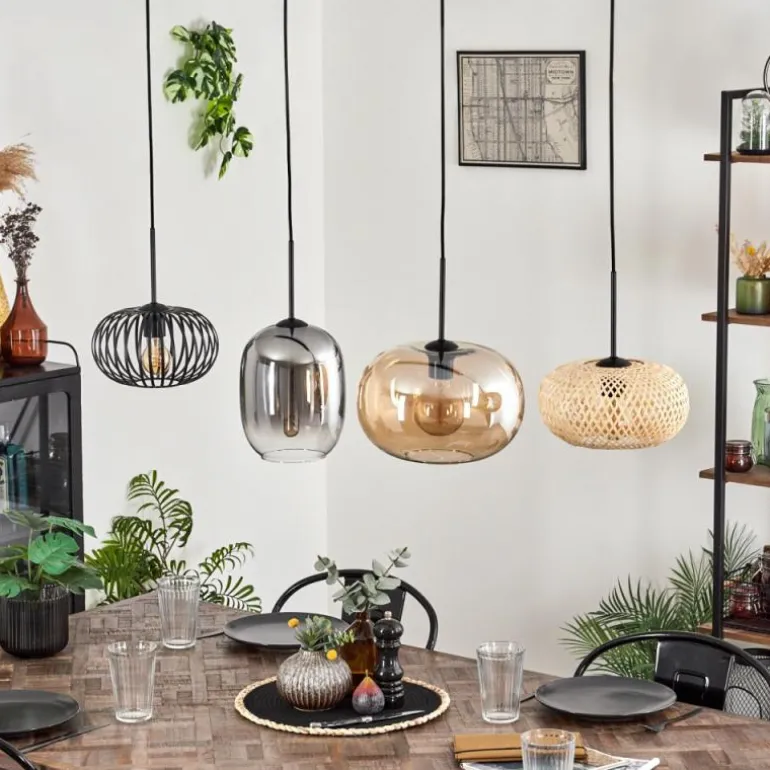 Suspension - Verre 25 cm, 20cm Ripoll Ambre, Clair, Écru, Fumé, Noir, 4 lumières
