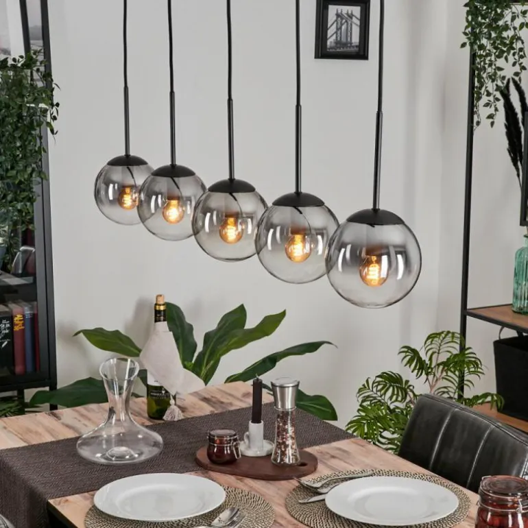 Suspension - Verre 15 cm Gastor Clair, Fumé, 5 lumières