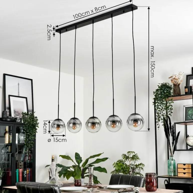 Suspension - Verre 15 cm Gastor Clair, Fumé, 5 lumières