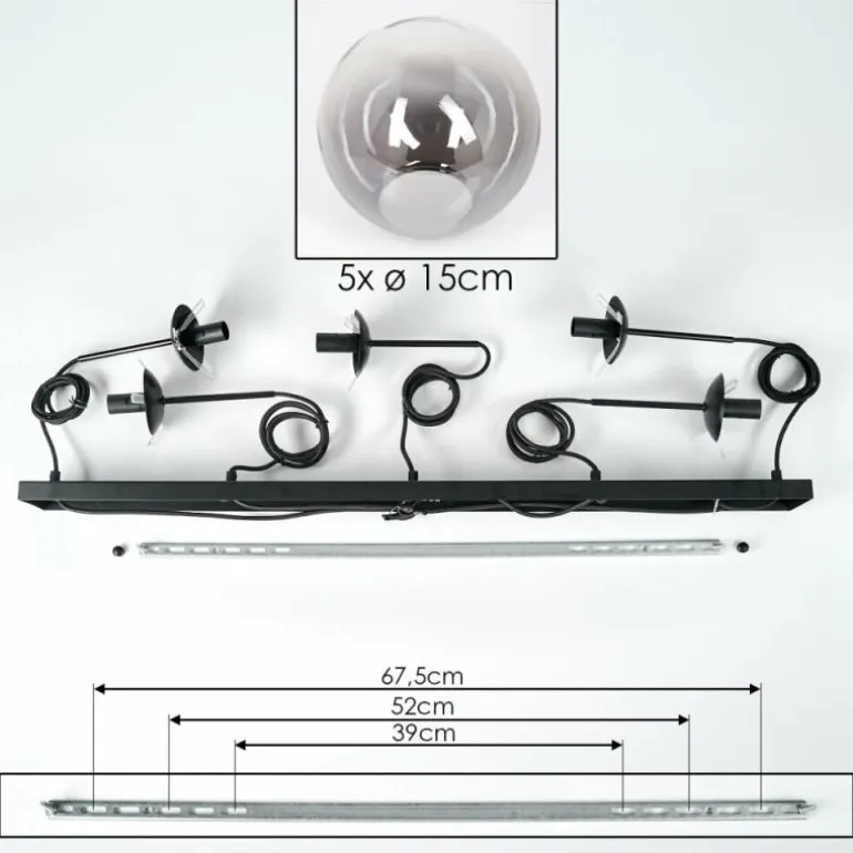 Suspension - Verre 15 cm Gastor Clair, Fumé, 5 lumières