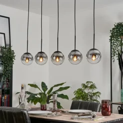 Suspension - Verre 15 cm Gastor Clair, Fumé, 5 lumières