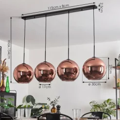 Suspension - Verre 30 cm Koyoto Cuivré, 4 lumières