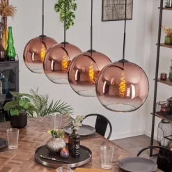 Suspension - Verre 30 cm Koyoto Clair, Cuivré, 4 lumières