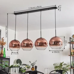 Suspension - Verre 30 cm Koyoto Clair, Cuivré, 4 lumières