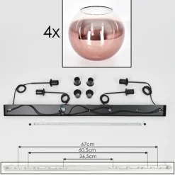 Suspension - Verre 30 cm Koyoto Clair, Cuivré, 4 lumières