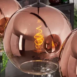 Suspension - Verre 30 cm Koyoto Clair, Cuivré, 4 lumières