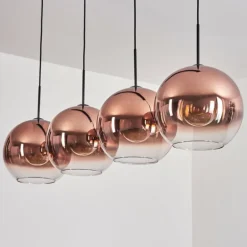 Suspension - Verre 30 cm Koyoto Clair, Cuivré, 4 lumières