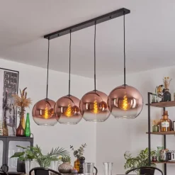 Suspension - Verre 30 cm Koyoto Clair, Cuivré, 4 lumières