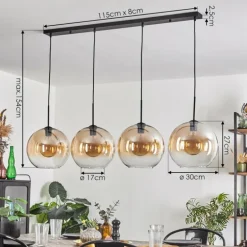 Suspension - Verre 30 cm Koyoto Ambre, Clair, 4 lumières