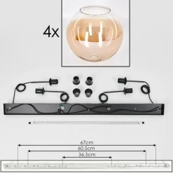 Suspension - Verre 30 cm Koyoto Ambre, Clair, 4 lumières