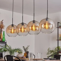 Suspension - Verre 30 cm Koyoto Ambre, Clair, 4 lumières