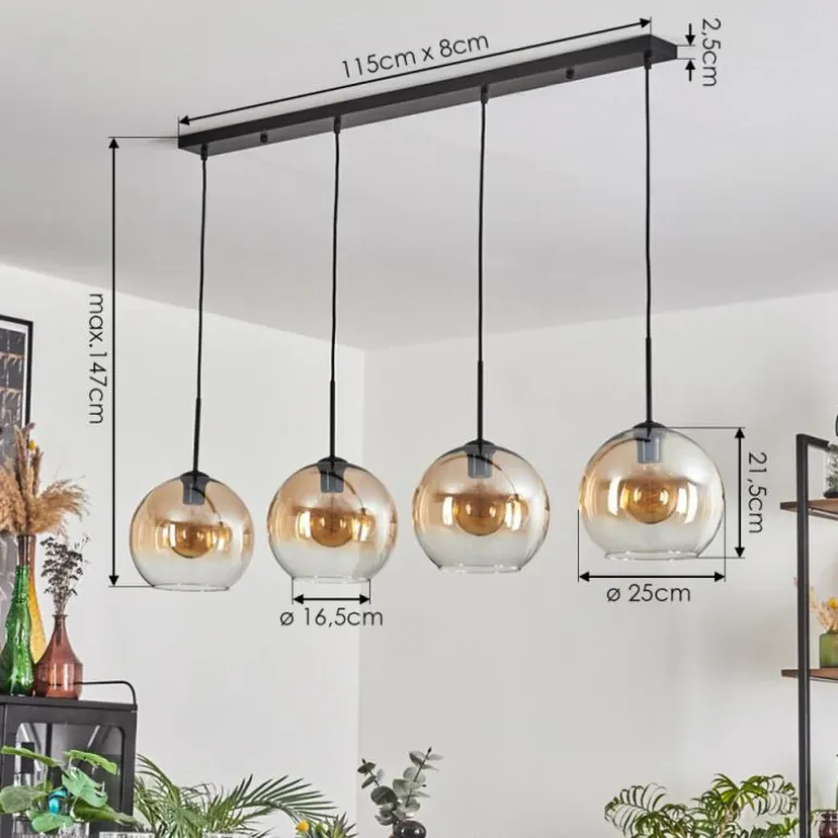Suspension - Verre 25 cm Koyoto Ambre, Clair, 4 lumières