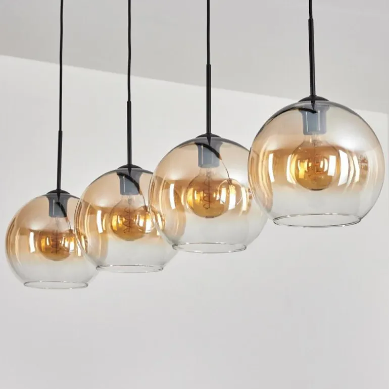 Suspension - Verre 25 cm Koyoto Ambre, Clair, 4 lumières