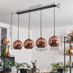Suspension - Verre 25 cm Koyoto Cuivré, 4 lumières