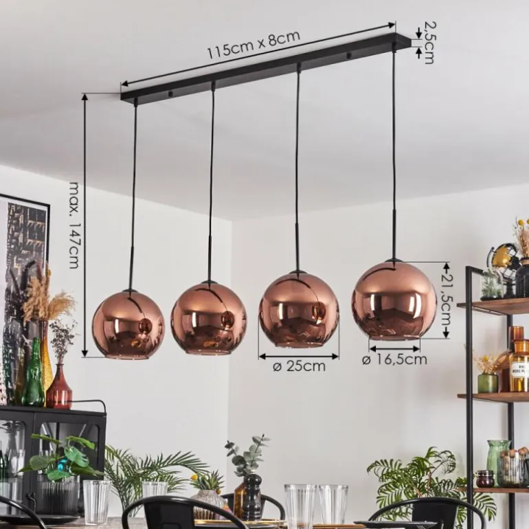 Suspension - Verre 25 cm Koyoto Cuivré, 4 lumières