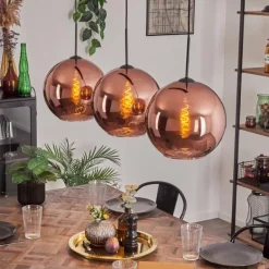 Suspension - Verre 30 cm Koyoto Cuivré, 3 lumières