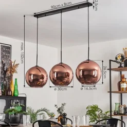 Suspension - Verre 30 cm Koyoto Cuivré, 3 lumières