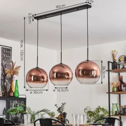 Suspension - Verre 30 cm Koyotot Clair, Cuivré, 3 lumières