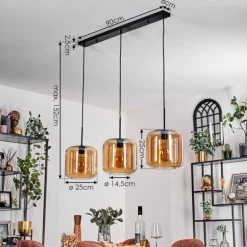 Suspension - Verre 25 cm Lauden Ambre, 3 lumières