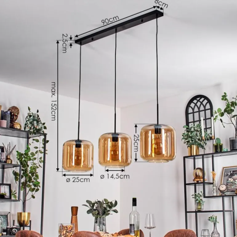 Suspension - Verre 25 cm Lauden Ambre, 3 lumières